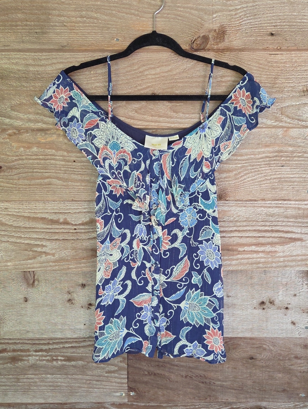 Anthropologie Maeve Size 2 Navy Floral Off-Shoulder Camisole